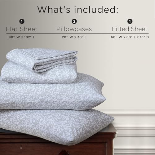 Image of Briarwood Home Printed Flannel Sheet Set, 100% Natural Cotton, Soft, Warm & Deep Pocket, Advanced Nano-Tech Making it Resistance to Pilling; Brushed 6 Times for Softness (La Folia Grey, Queen)