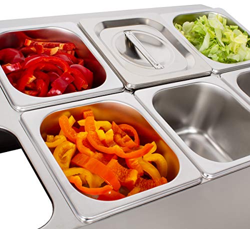 Beeketal 'BGN6-Duo' Edelstahl GN Aufsatzboard für 6 Gastronorm Behälter (zweireihig), Gastro Zutatenbehälter inkl. 6 Stück (GN) 1/6 Behälter mit Deckel, abgeschrägtes Gestell mit Anti-Rutsch Füßen – Bild 5