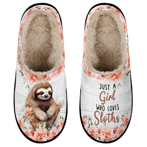 LOONG DESIGN Sloths Slippers for Women Men All-Season Soft Fabric Slip-On Slippers with Non-Slip Rubber Sole Winter Warm Cute Animal Print House Shoes Gifts for Sloths Lover Machine Washable
