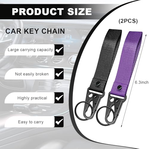 Image of Wevdn 2 PCS Car Key Chain, Fabric Metal Practical Multifunctional Motorcycle Keychain, Anti-Lost Keychain with O-Ring for Men Women (Black+Purple)