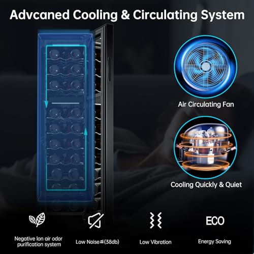 Image of KingChii 27 Bottle Wine Cooler Refrigerator - Dual Zone Wine Fridge with Intelligent Digital Control, Low Noise Operation, Freestanding Wine Refrigerator for Home and Kitchen, Black