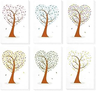 Best Paper Greetings All Occasion Greeting Cards (48-Pack) - 6 Colourful Heart Shaped Tree Designs - Blank On The Inside, Envelopes Included - 10 x 15 Centimetres