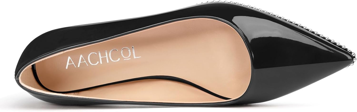 Aachcol Womens Low Heel Pointed Toe Pumps Silver Beaded Kitten Heels Slip-on Comfortable Office Dress Shoes 1.4 Inches Heels - Image 6