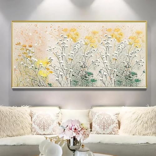 Peinture sur toile de fleurs vertes pour habiller un grand mur vide 75x150 cm