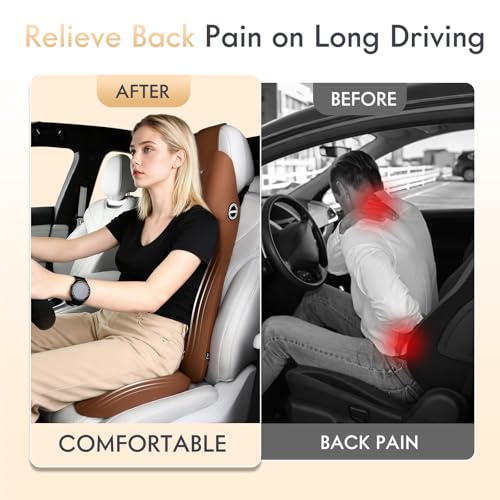 Image of FLORICH Memory Foam Seat Cushion for Car and Lumbar Support Headrest Pillow Ergonomic Car Seat Back Support Neck Pillow for Driving Truck Driver Seat Cushion Lumbar Pillows for Back Pain Relief, Brown