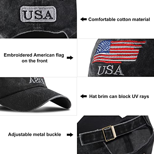 Geyoga 2 Pieces Usa Flag Hat American Flag Baseball Cap Usa Tactical Hat Washed Distressed Hats For Men Women Teens (Navy, Black) #TOP2