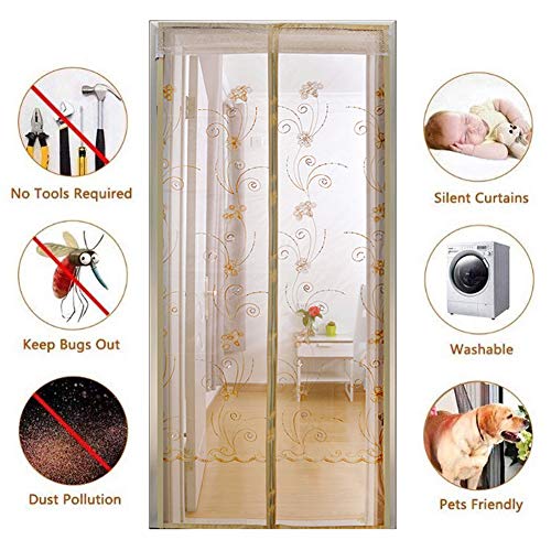 Preisvergleich Produktbild Ultra-dichtungsmagnete Magnet Fliegengitter Tür Insektenschutz,stickerei Fliegengitter Tür Heavy Duty Mesh Vorhang Voller Rahmen Nachhaltige Keep Bugs Mosquito Out Hände Frei Beige 100x200cm(39x79in)
