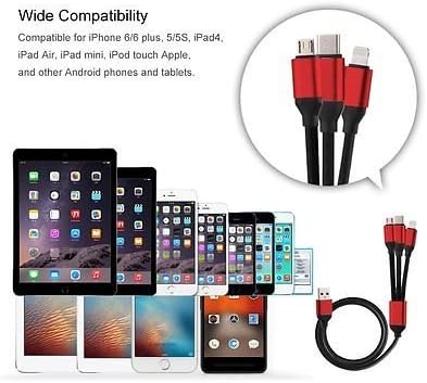 MD ORIGINAL KDM Aironx 3 in 1 Multi USB Cable Charger for Android/iOS Smartphones