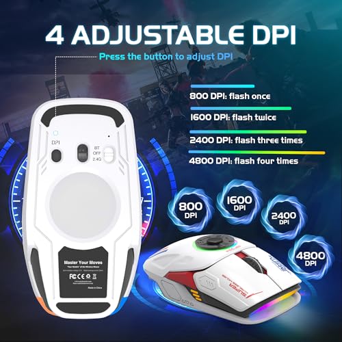 Image of Schkner RGB Wireless Gaming Mouse with 4 Adjustable DPI to 4800, Bluetooth and 2.4G Rechargeable Wireless Mouse with Side Buttons, Ergonomic Gamer Mice for PC, Laptop, Mac, Computer, White