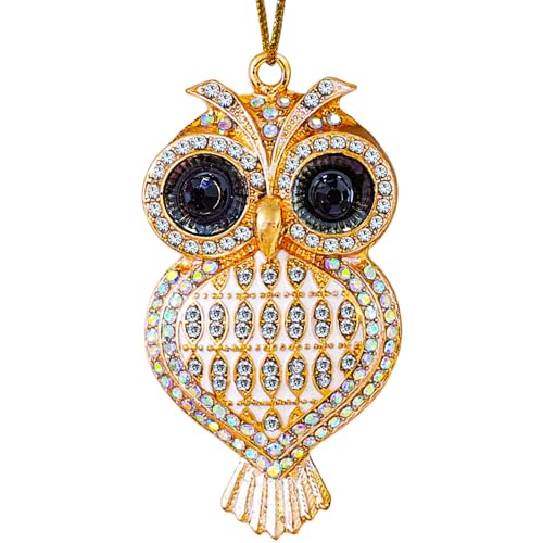 Owl Christmas Ornaments, Handmade Gold Metallic Ornament with Rhinestone, Woodland Bird Ornament, Beautiful Cute Christmas Ornaments for Kids, Girls - Owl Gifts for Women