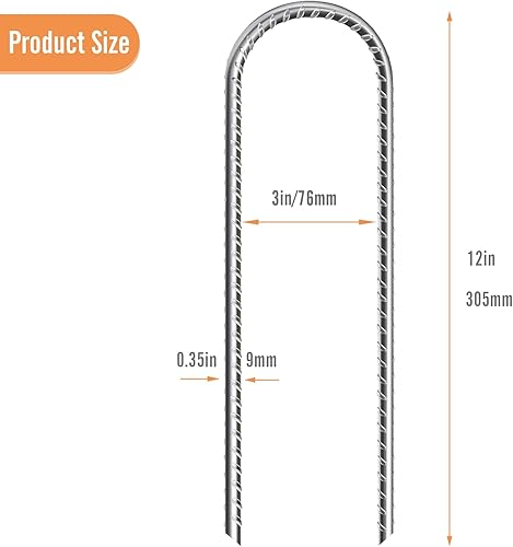 Miniatura 2 de Estacas de refuerzo en forma de U de 12 pulgadas y 16 pulgadas, estacas de tierra en forma de U, estacas de refuerzo galvanizadas, estaca de suelo