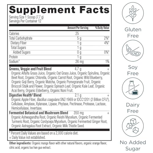 Ancient Nutrition Multivitamin for Women, Once Daily, 30 Count + Organic Supergreens Powder, Mango, 12 Servings - image 3