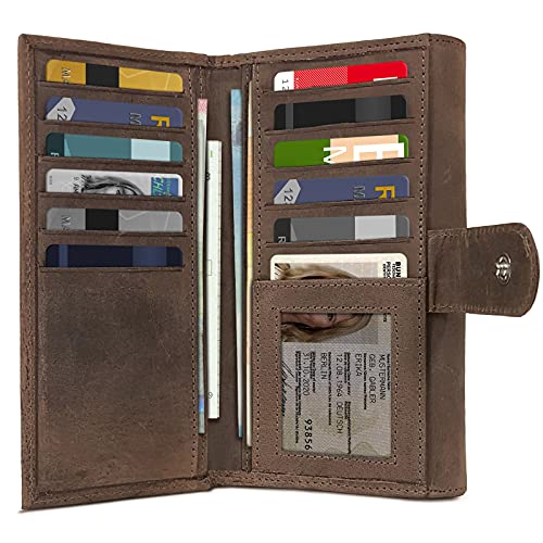 ROYALZ Vintage lederen portemonnee voor dames grote portemonnee met veel vakken RFID-blokkering portemonnee liggend formaat, Montana bruin, m, - Image 4
