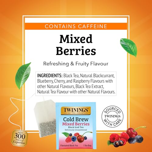 Image of Twinings Mixed Berries Cold Brew Iced Tea Bags, 20 Count (Pack of 1), Unsweetened Flavoured Black Tea, Caffeinated, 20 Teabags