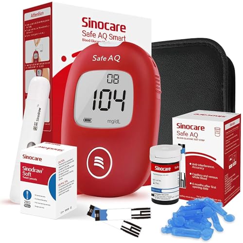 Image of SINOCARE SAFE AQ SMART Blood Glucose Monitor /Machine | With 10 Strips and Lancets, One Lancet Device | No Coding, Measurements of Blood Sugar /Diabetes levels are fast, accurate and reliable