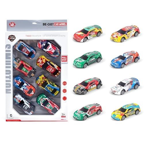 Image of DZLING Die-Cast Metal Toy Pickup Trucks, Pull Back Action Racing Cars, Vehicle Set for Kids Ages 3+ (8Pcs Die Cast Car Set)