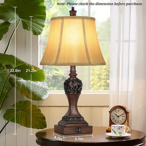 Set of 2 Touch Control 3-Way Dimmable Table Lamps with 2 USB Charging Ports Traditional Bedside Lamps with Bell Shape Faux Silk Shade & Brown Base for Bedroom Nightstand Living Room LED Bulbs Included - Image 5