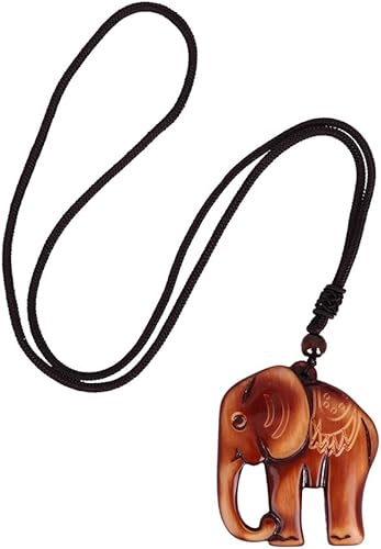 Vctitil Collar de elefante de madera, joyería de playa, nuevo collar colgante de elefante de madera, cadena hecha a mano, accesorios de ropa,