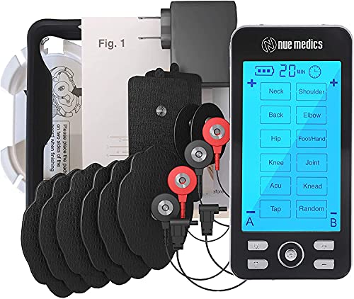NueMedics Tens Unit Machine Pulse Massager for Pain Relief, 24 Massage Modes, Rechargeable Muscle Stimulator Device with 10 Pads