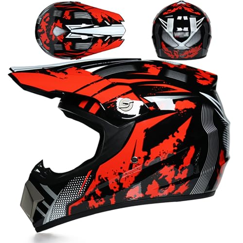 WMDMJT Casco De Motocross Integral para Adultos Jóvenes ATV Moto MTB con Gafas Máscara Guantes, Ligero Y Ventilado para Carreras Offroad Enduro Cross Y Bicicleta,Red1-M