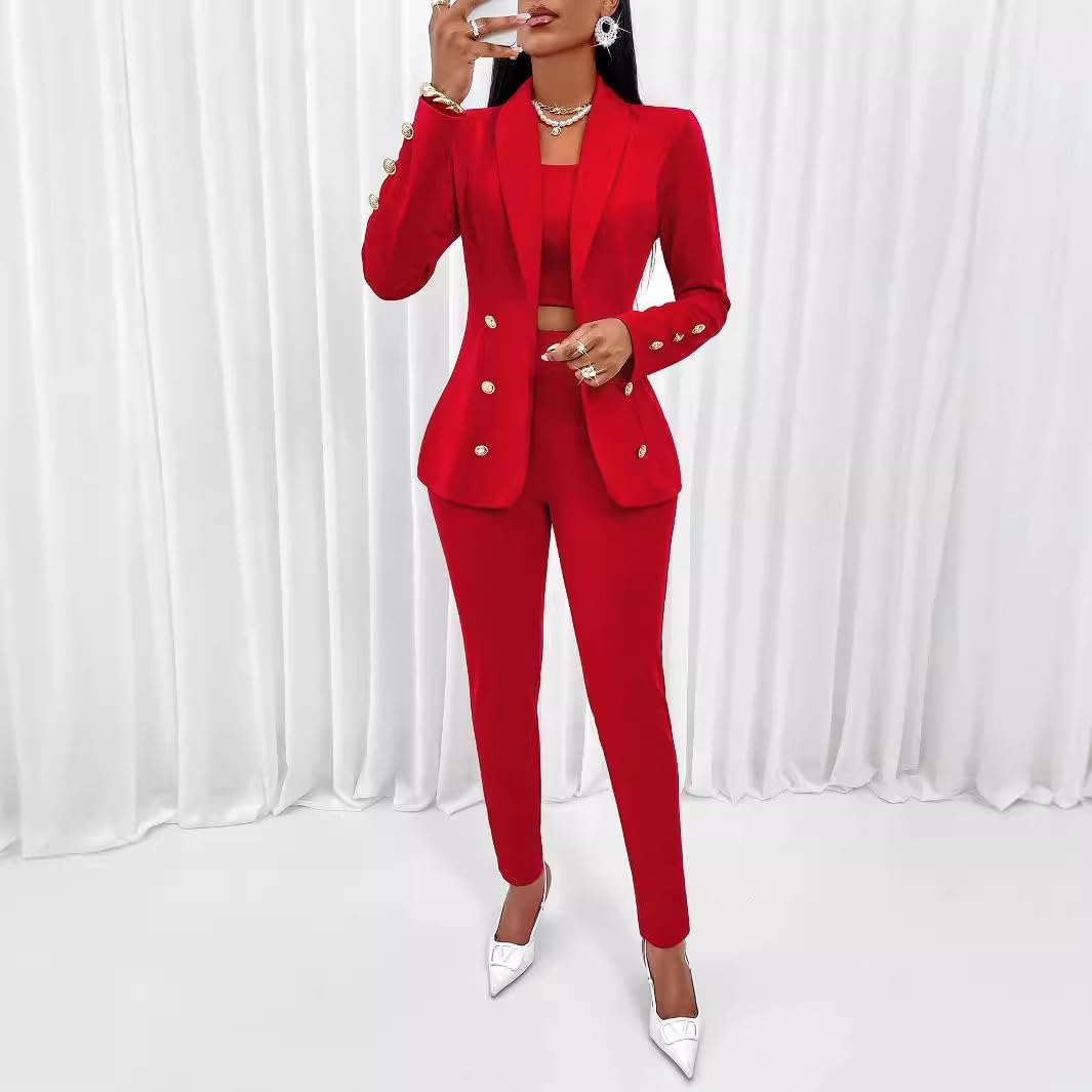 Women's 3 Piece Office Work Suit Blazer Vest Pants Business Outfits Pants Set Prom Party Trajes Elegantes para Mujeres Suit