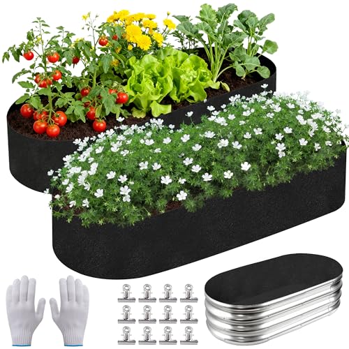 Mizelu 2 Sets 4 x 2 x 1 ft Raised Garden Bed Liner Bag, Breathable Grow Bed Fabric Liners with Clips