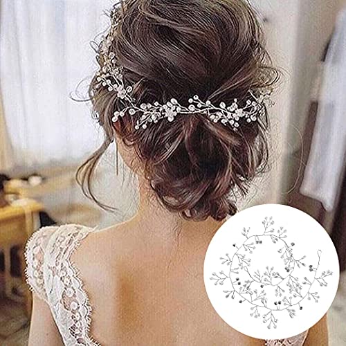 50cm Diadema Novia Boda, Tocados de Pelo Novia Diadema Cristal con Perlas Bridal Hair Vine Joyas para el Cabello, Adornos para el Pelo Tocado Plata Novias Accesorios para Boda Fiesta Velada