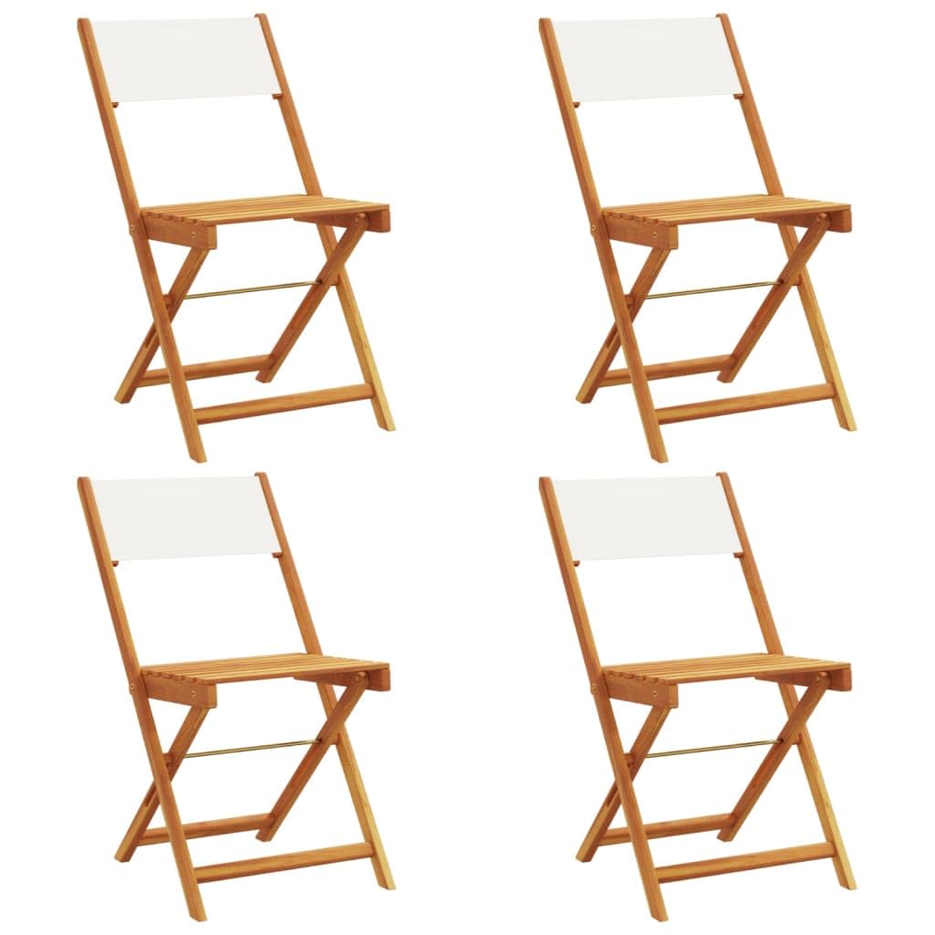 Chaise de jardin pliante stable en bois d'acacia et tissu crème pour petits balcons étroits