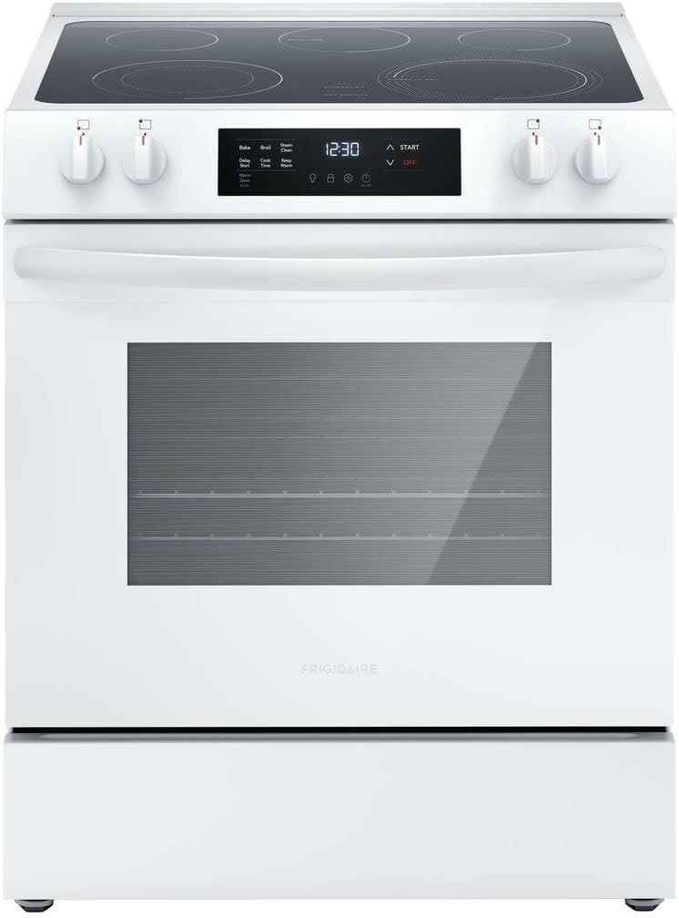 Frigidaire 30" Electric Range, 5.3 Cu. Ft. Oven, 5 Smoothtop Elements, EvenTemp & SpaceWise Elements, Steam Clean, White