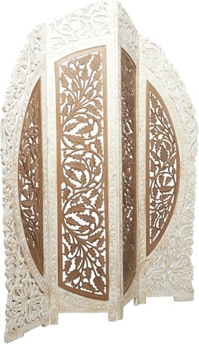 Image of Wooden Room Divider 6 Feet, 4-Panel Folding Wooden Partition for Living Room, Office, Pooja Room, Restaurant, Kitchen & Balcony (2W x 1.82H Meters). (White-Reddish Brown)
