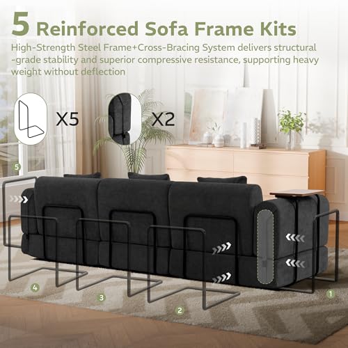 Image of 100 inch Convertible Sofa Bed, 5-in-1 Modular Sectional Cloud Couch with Fixed-Shape Frame & Storage Pocket, No Assembly Required Boneless Sleeper Sofa for Living Room, Chenille Black