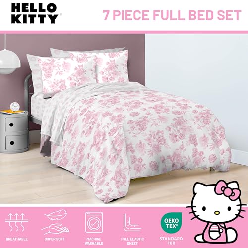 Image of Jay Franco Comforter Set Includes Sheets and Pillow Covers - Soft and Cozy Bed Set for Stylish Room Decor, Official Licensed Bedding, Multi - Hello Kitty, 7 Piece Full