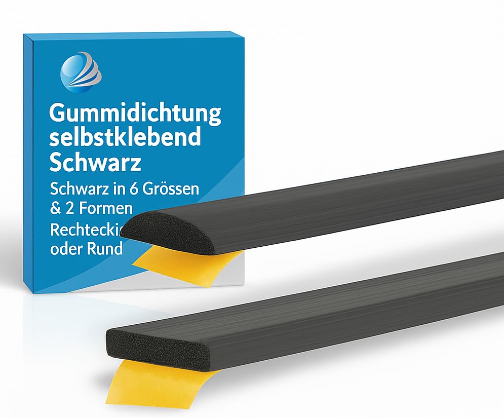 Moosgummidichtung selbstklebend Schwarz – 12 Ausführungen, 1–25 Meter, Luftdicht & Wasserdicht – Fensterdichtung, Türdichtung, KFZ, Schiebe- & Rolltore – Flexible Abdichtung (18x8mm, Rund