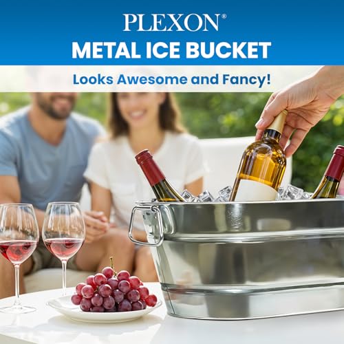PLEXON Galvanized Tub with Handles - Beverage Tub - Metal Ice Bucket for Parties - Ice Bucket for Cocktail Bar Restaurant - Drink Beer Champagne Chiller Cooler - 5.3 Gallon (20L), Set of 2 - Thumbnail 7