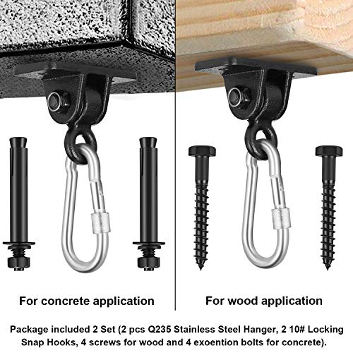 Swing Set Brackets, Mdairc Heavy Duty Swing Hangers For Wooden Sets Playground Porch Indoor Outdoor & Hanging With Snap Hooks (2 Pack Black Swing Hook) #TOP5