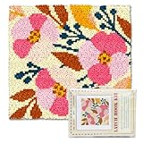 ORIGACH Blumen Und Pflanzenmotiven Knüpfteppich, Kreuzstich Teppich Set Für Erwachsene mit Werkzeug, Teppich Aus Farbgeprägtem Gitterstoff, Heimdekoration, Festivalgeschenke, 52×38cm