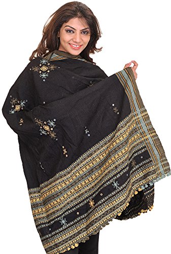 Image of Exotic India Women's Kutch Wool Shawl (SHV95--beige)
