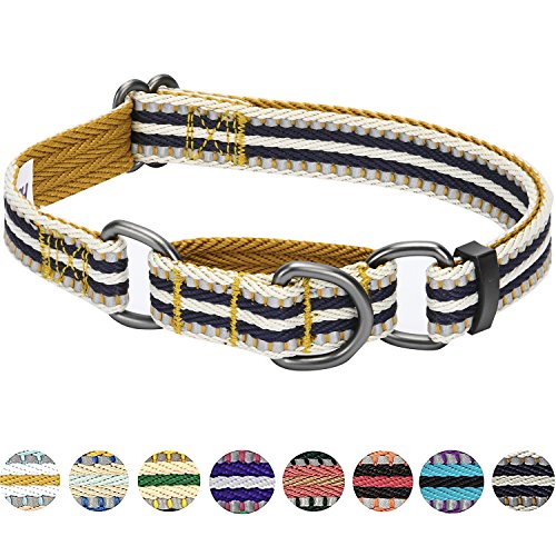 Blueberry Pet 4 Colors 3M Reflective Multi-Colored Stripe Martingale Safety Training Dog Collar, Olive And Blue-Gray, Large, Heavy Duty Adjustable Collars For Dogs #TOP5