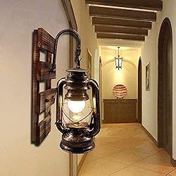 Lamparas Rusticas Para Pasillos Artpad Lámpara de queroseno rústico Artpad montado en la pared, gancho E27 lámpara de pared colgante con base de madera, barra interior, restaurante de café, decoración de pasillo, apliques