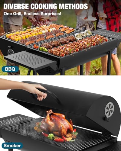 Bardzo Duży Grill Węglowy O Powierzchni 918 Cali Kwadratowych, Zewnętrzny Grill Bbq Z 2 Składanymi Stolikami Bocznymi, Idealny Na Imprezy W Ogrodzie, Kemping, Imprezy Ple