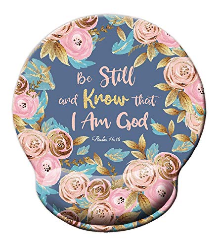 Bible Quote Mouse pad, Be Still and Know That I am God - Psalm 46:10 Mousepad, Watercolor Floral Mousepad with Wrist Support, Cute Wrist Pad for Computer, Laptop, Home Office Gaming, Working