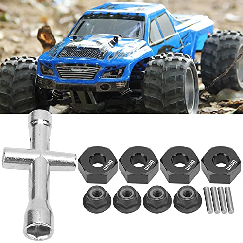 12mm Rad-Sechskant-Nabenadapter, Kontermuttern Kreuzschlüssel Set 6mm Aluminium dick 12mm Adapter 6mm Dicker M4 Flansch für 1/10 RC Auto(Schwarz)