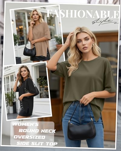 Huukeay 3 Pack Women's Oversized Gym T Shirts Short Sleeve Side Split Crewneck Tops Casual Summer Workout Baggy Basic Tee - Image 3