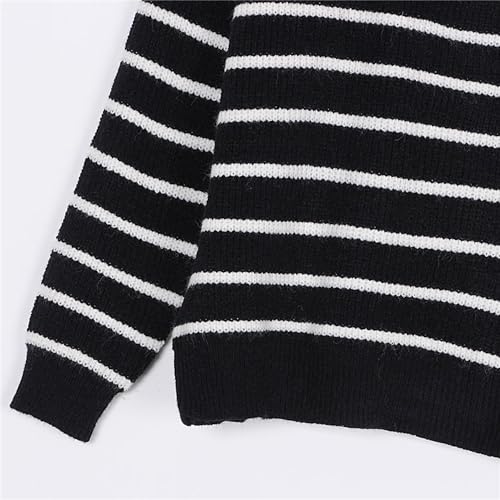 Pullovers rayés demi-zippés femmes col V tops tricot - 6