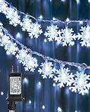 Flacchi White Snowflake String Lights 100 LED 33FT Christmas Lights Timer Plug in Fairy Lights 8 Mod
