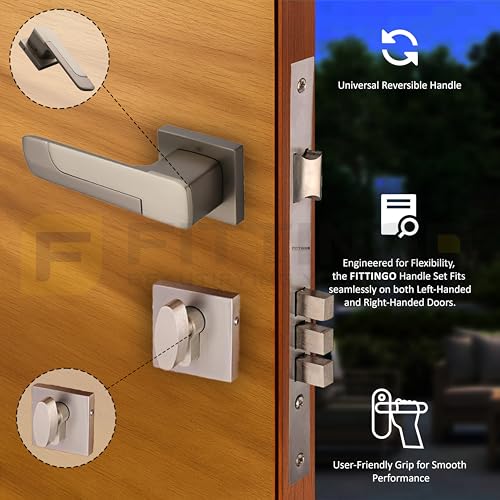 Image of Munich Mortise Door Handle Lock Set /Premium Zinc Alloy Door Handle with Lock /Heavy Duty Main Door Handle with Key Lock for Home, Office & Hotel Doors - 3 Years Warranty (SSM /BNM)