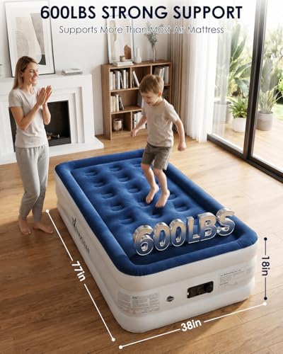 Image of Twin Air Mattress with Built in Pump, 18 inch Twin Size Inflatable Mattress
