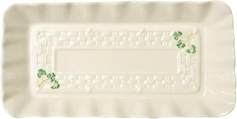 Belleek Shamrock Tray - Fine Parian China White Serving Platter - Handcrafted Appetizer Serving Tray - 12.5 x 6.3 Inches