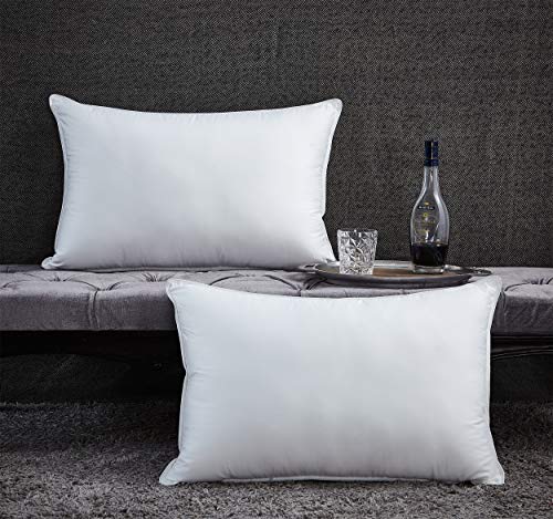 Luxurious Premium Goose Down Pillow - 100% Egyptian Cotton Cover, Medium Firm, Queen Size, White Color