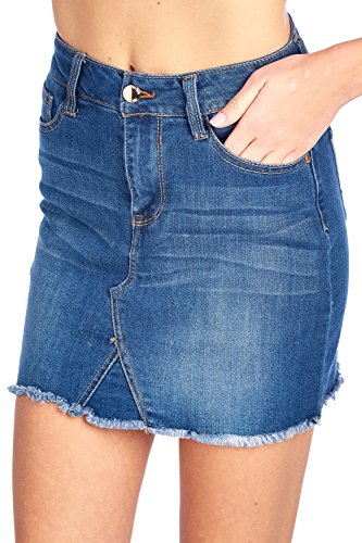 Classic Denim Jean Casual Basic Frayed Hem Faded Wash Mini Skirt4